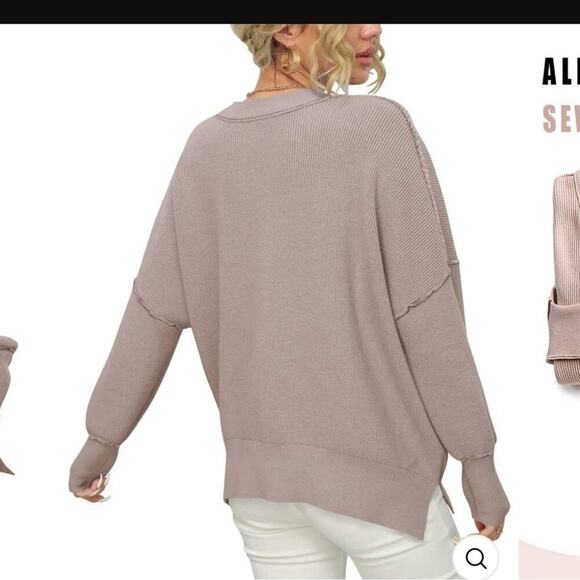 CREWNECK BATWING SLEEVE OVERSIZED SIDE SLIT RIBBED KNIT PULLOVER SWEATER Sz XL - Picture 2 of 5